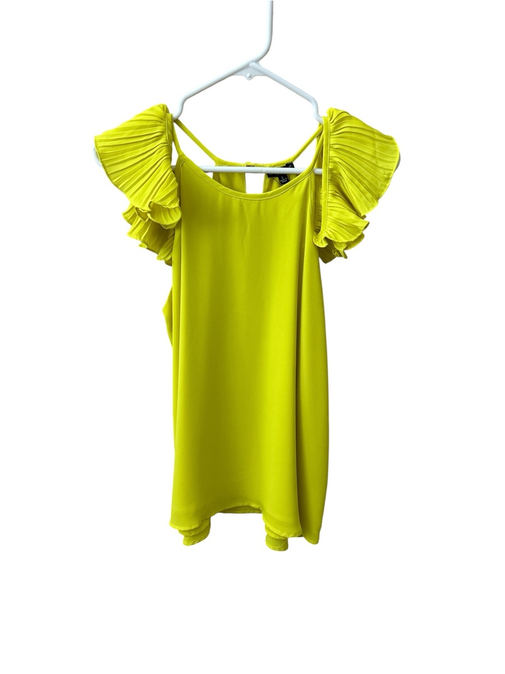Shinestar Lime Green Pleated Flutter Cold-Shoulder Top